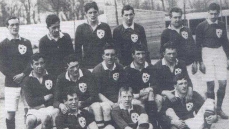 William  Beatty (middle row, one from the right) made his debut for the Irish international rugby team in 1910. He played alongside fellow Ulsterman William Victor Edwards when Ireland beat France in 1912 in Paris. Beatty died in 1919 and was posthumously awarded an OBE. Photograph: Courtesy IRFU archives