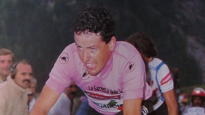 On his way to winning the Giro d’Italia in 1987. Roche last competed in the race, one of professional cycling's three Grand Tours, in 1993