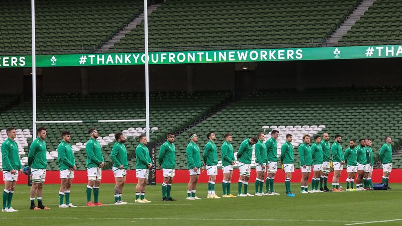 Ireland line up for the Six Nations clash  with Italy at the Aviva Stadium. Photograph: Billy Stickland/Inpho