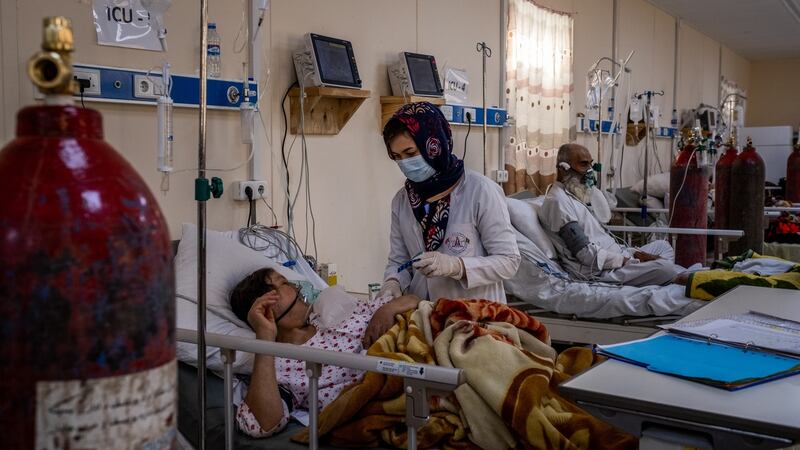 Covid-19 patients at the Afghan-Japan Communicable Disease Hospital in Kabul, Afghanistan. Most Afghans are in denial about coronavirus, even as a second wave has brought on a surge of new cases and hospitalisations. Photograph: Jim Huylebroek/New York Times