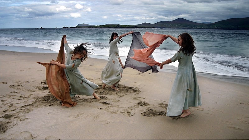 Dancing on the Blaskets... Joanne Barry, Honor Hurley and Suzie Griffin Performing from Siamsa Tire's production of 'Oilean' commemorating 50 years since the last inhabitants left the Great Blasket, Co Kerry. Photograph:Valerie O'Sullivan