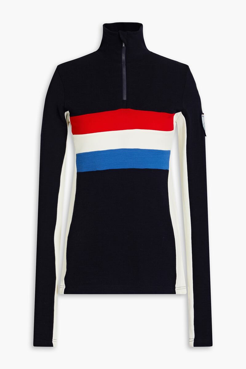 Women's striped merino wool-blend base piqué layer €144, We Norwegians, Matches Fashion