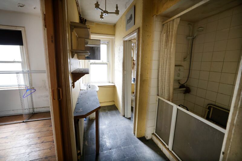 There are small galley kitchen areas in the flats, though not all have cooking facilities. Photograph: Alan Betson