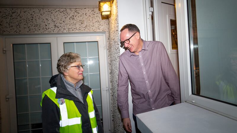 Minister for Children and Youth Affairs Katherine Zappone   speaking with Anthony Barnes in Rathfarnham, Dublin. Photograph: Tom Honan for The Irish Times