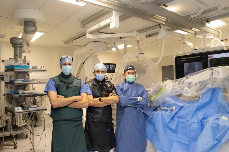 Galway University Hospitals carries out first Robotic Guided Coronary Intervention in Ireland and the UK

Dr Simone Fezzi, Prof Faisal Sharif and Dr Max Wagener.