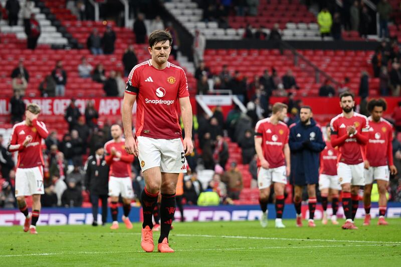 Harry Maguire of Manchester United appears dejected. Photograph: Michael Regan/Getty