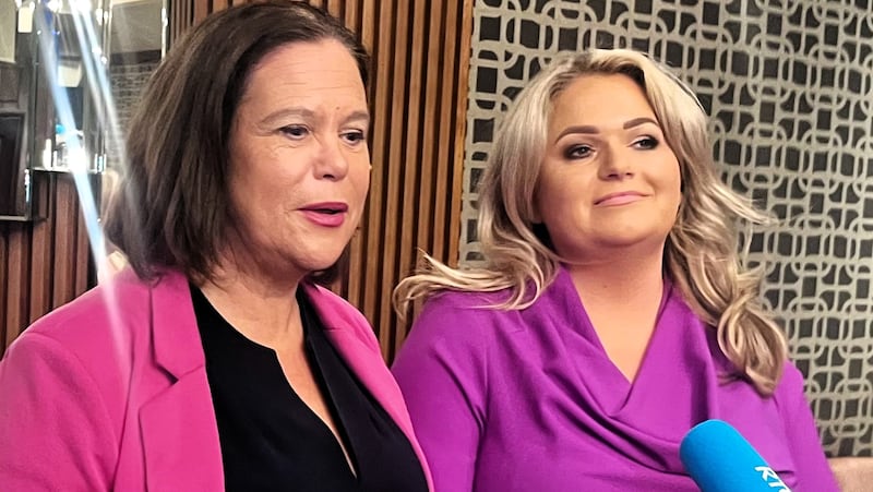 Sinn Féin president Mary Lou McDonald with the party's candidate in Laois for the forthcoming general election Marie McCormack. Photograph: Ronan McGreevy