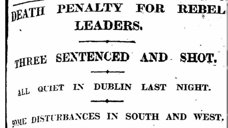 Clipping from The Irish Times archive reporting the execution of three of the 1916 leaders. Image: The Irish Times