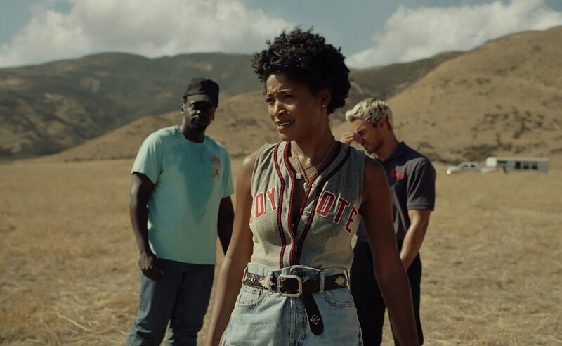 Daniel Kaluuya as OJ Haywood, Keke Palmer as Emerald Haywood, Brandon Perea as Angel Torres. 