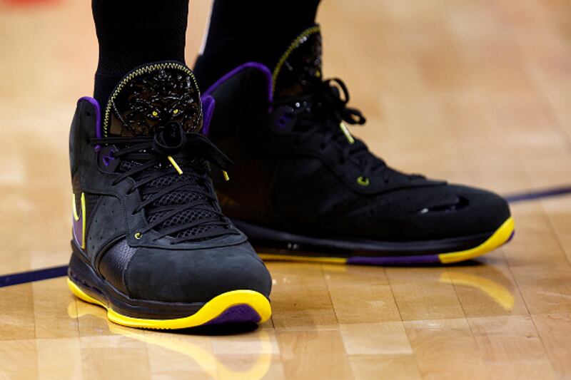 LeBron James wears a pair of Nike shoes during an NBA game this year. Photograph: Sean Gardner/Getty Images