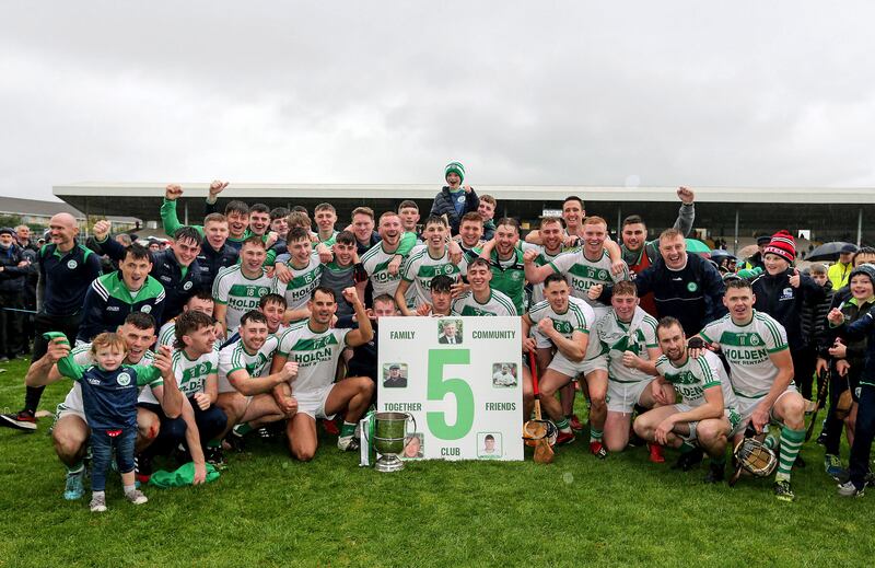 Ballyhale celebrate their victory over James Stephens in the county final at UPMC Nowlan Park, Kilkenny. Photograph: Lorraine O'Sullivan/Inpho 