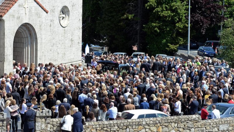 Some of the extensive crowd that turned out for the funeral Mass of  Eimear Walsh  at the Church of Our Lady of Perpetual Succour, Foxrock, Co Dublin. Photograph: Eric Luke/The Irish Times