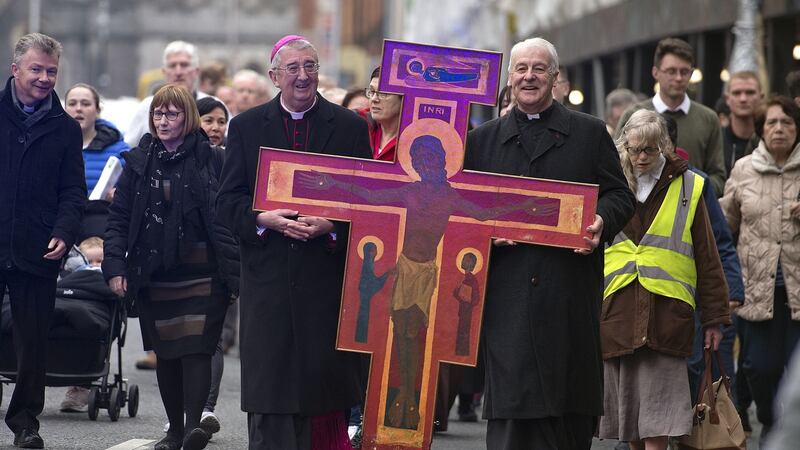 Archbishops Diarmuid Martin and Michael Jackson lead The Ecumenical Procession of the Cross from Christchurch to the Pro-Cathedral in Dublin on April 19th, 2019. Photograph: Dave Meehan/The Irish Times