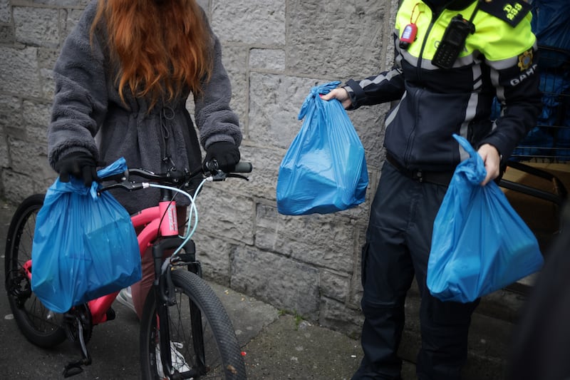 Weekly food hampers are distributed at the Capuchin Day Centre on Bow Street, Dublin. Photograph: Chris Maddaloni/The Irish Times