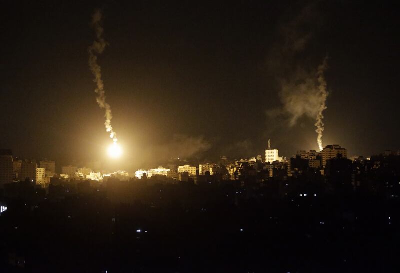 An Israeli army flare illuminates the sky above the northern Gaza strip, on, October 11th 2023. Photograph: EPA-EFE