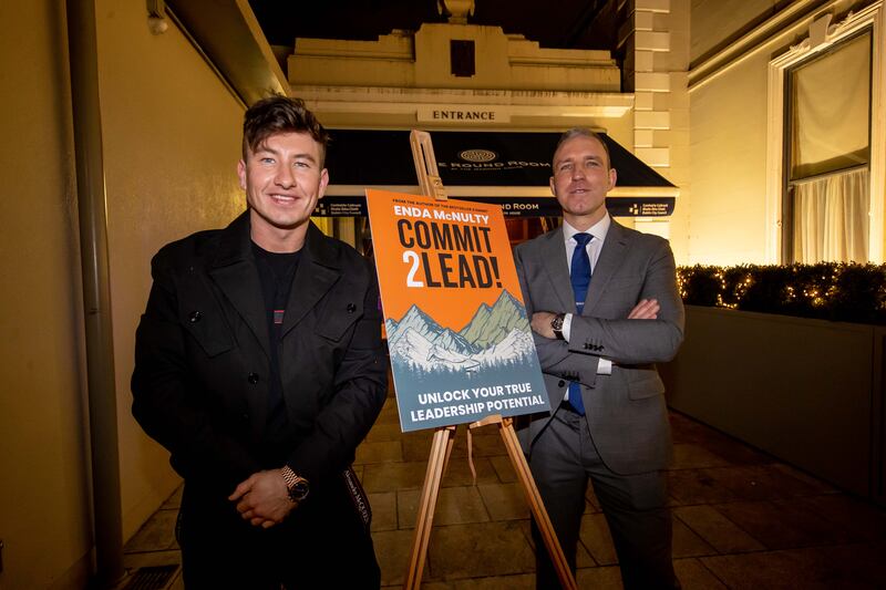 Enda McNulty with Bafta Best Supporting Actor award winner  Barry Keoghan at the launch of McNulty's book  Commit 2 Lead! Photograph: Billy Stickland/Inpho