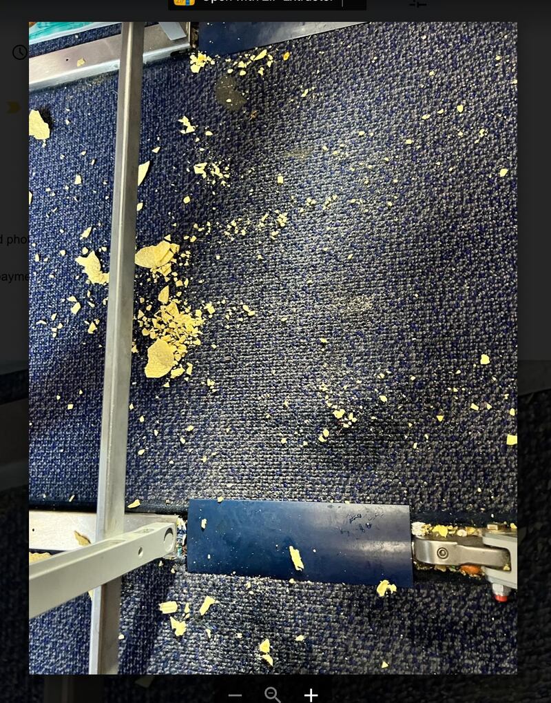 Messy plane: Scott was horrified to discover crushed crips on the floor of his Ryanair flight from the Canary Islands to London. Photograph: ScottandSals