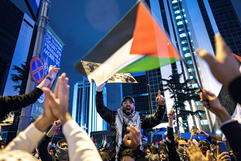 Protesters in Istanbul, Turkey, rally in support of Palestinians, on October 18th, 2023. Photograph: UMIT TURHAN COSKUN/AFP via Getty Images