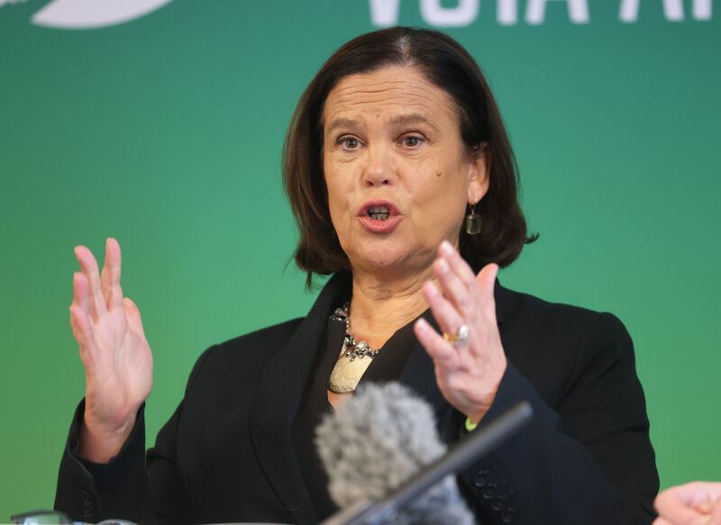 Sinn Féin leader Mary Lou McDonald speaks on party plans for Irish unity at the Teachers' Club on Parnell Square, Dublin. Photograph: Eamonn Farrell/© RollingNews.ie