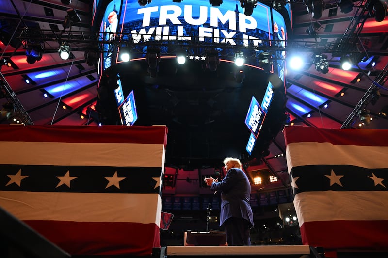 Donald Trump, the Republican presidential nominee during a campaign rally at Madison Square Garden in New York. Photograph: Kenny Holston/The New York Times
                      