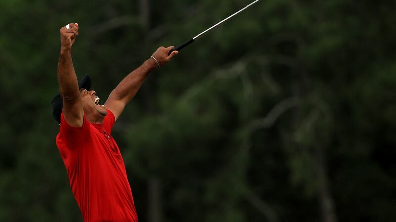 Tiger Woods  celebrates winning the Masters  at Augusta National Golf Club back in April. Photograph: Mike Ehrmann/Getty Images