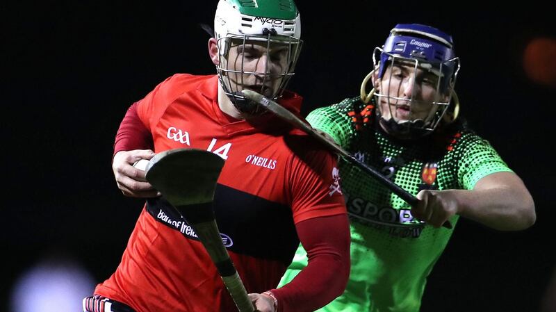 IT Carlow’s Shane Reck challenges UCC’s Shane Kingston. Photograph: James Crombie/Inpho