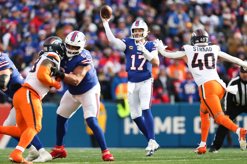 Josh Allen of the Buffalo Bills throws a pass against the Denver Broncos. Photograph: Elsa/Getty Images