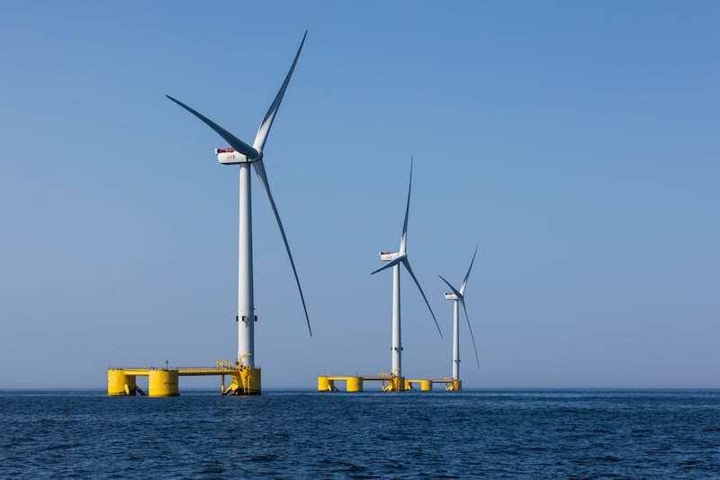 Turbines 20km off the coast of Viana do Castelo, northern Portugal. Photograph: Hugo Amaral/SOPA Images/LightRocket via Getty Images