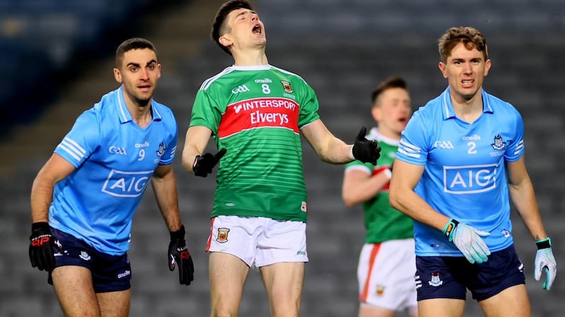 Mayo’s Conor Loftus reacts to a missed chance during the All-Ireland  final against Dublin at Croke Park. Photograph: James Crombie/Inpho