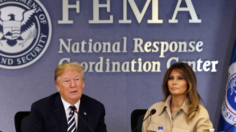 Donald and Melania Trump  attend the 2018 Hurricane Briefing at the FEMA headquarters on Wednesday in Washington. Photograph: Yuri Gripas - Pool/Getty Images