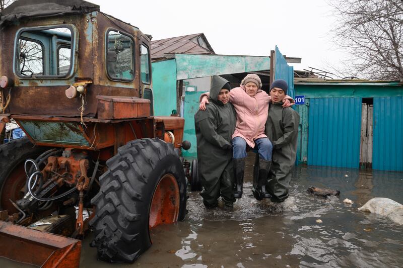 Rescuers remove residents from the flooded settlement of Pokrovka, about 90km from the city of Petropavl, in northern Kazakhstan close to the border with Russia. Photograph: Evgeniy Lukyanov/AFP via Getty Images