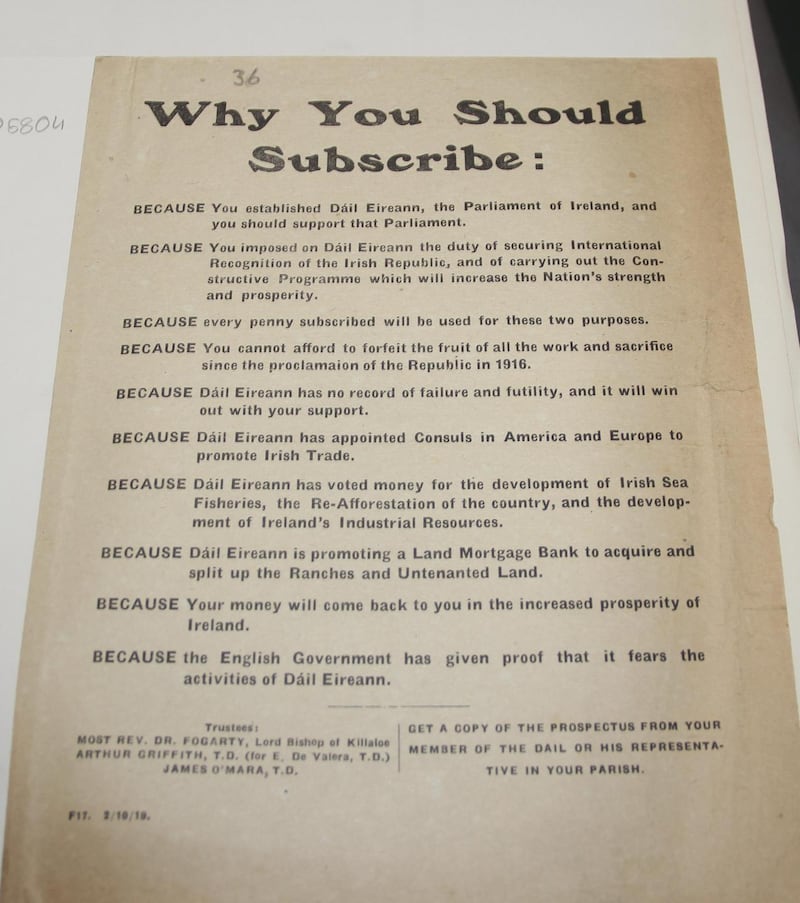 The Dáil loan was introduced in 1919 to fund the parallel revolutionary government set up at the start of the year. Photograph: Courtesy of the National Library of Ireland