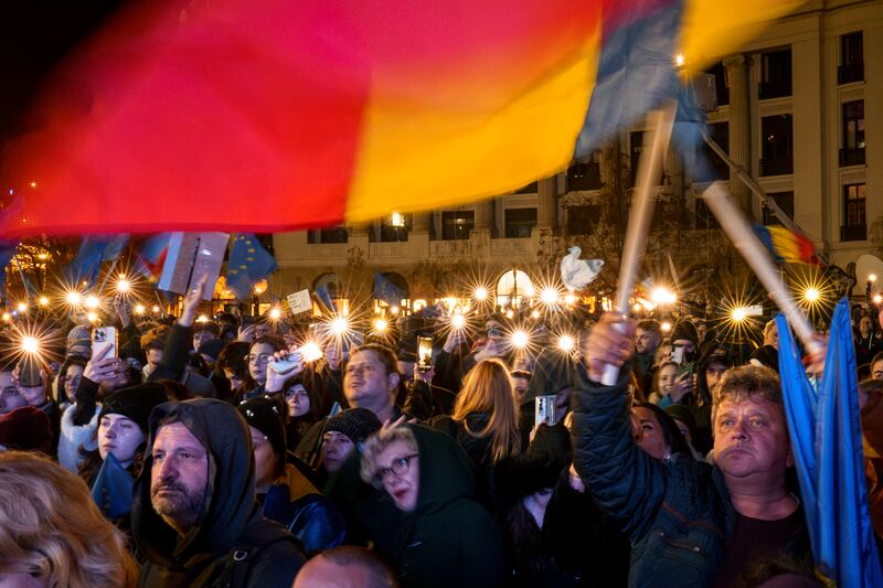 Thousands of people attended pro-European rallies ahead of the presidential run-off in Romania. Photograph: AP