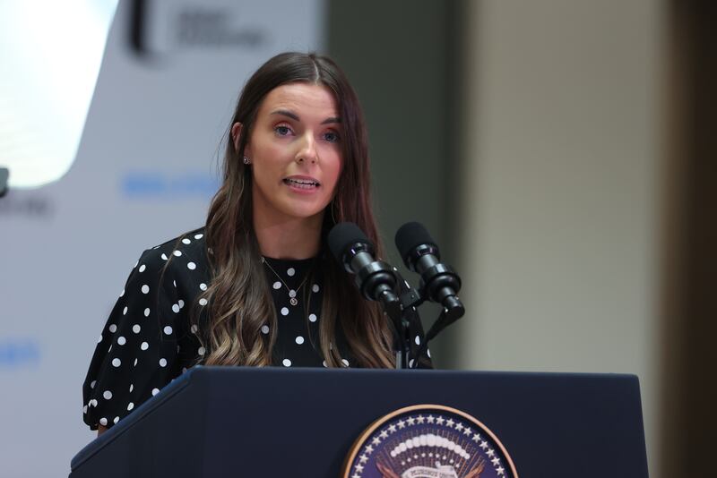 Gabrielle Feenan speaks at Ulster University in Belfast. Photograph: Liam McBurney/PA