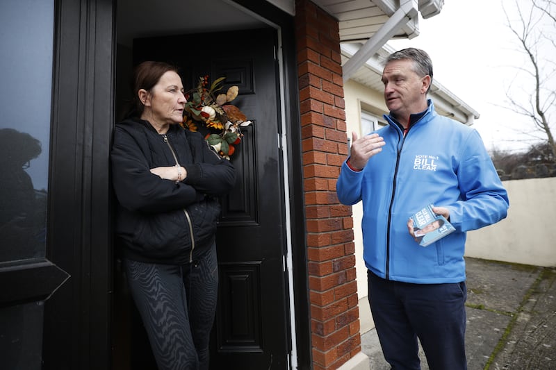 Election 2024: Independent candidate Bill Clear speaks to Lizzie Minihan in Sallins, Kildare.  Photograph: Nick Bradshaw 