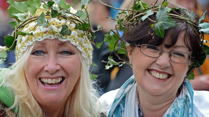 June Maher (left) and Patricia O’Leary, from Bray, Co. Wicklow, at the protest. Photograph: Eric Luke/The Irish Times