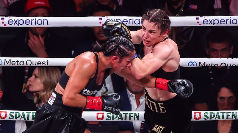 Katie Taylor and Amanda Serrano during their fight at AT&T Stadium in Arlington, Texas on November 15th. Photograph: Ed Mulholland/Inpho