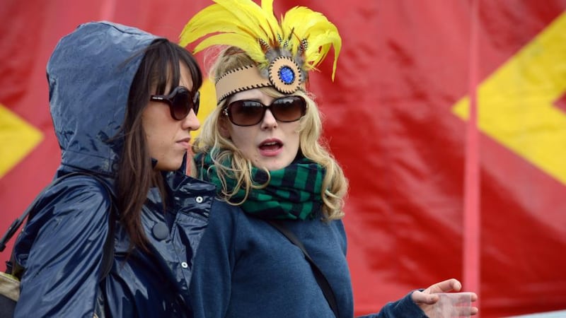 Carol Donoghue left from Donegal and Deirdre Hynds from  Westmeath enjoying the Forbidden Fruit festival at the Royal Hospital Kilmainham at the weekend. Photograph: Cyril Byrne/The Irish Times