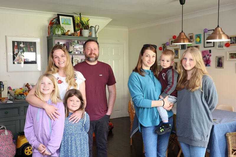 Grace, Svenja, Alice and Colin Hayes with Daryna Fedorenko and her children Sasha and Vika. Photograph: Nick Bradshaw