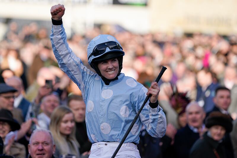 Rachael Blackmore returns after riding Honeysuckle to win The Close Brothers Mares' Hurdle during day one of the Cheltenham Festival 2023. Photograph: Alan Crowhurst/Getty Images