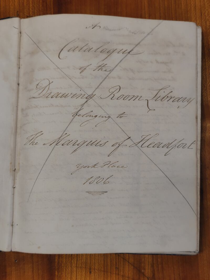 Notebook of the catalogue of the Drawing Room Library belonging to The Marquis of Headfort, York Palace, 1806