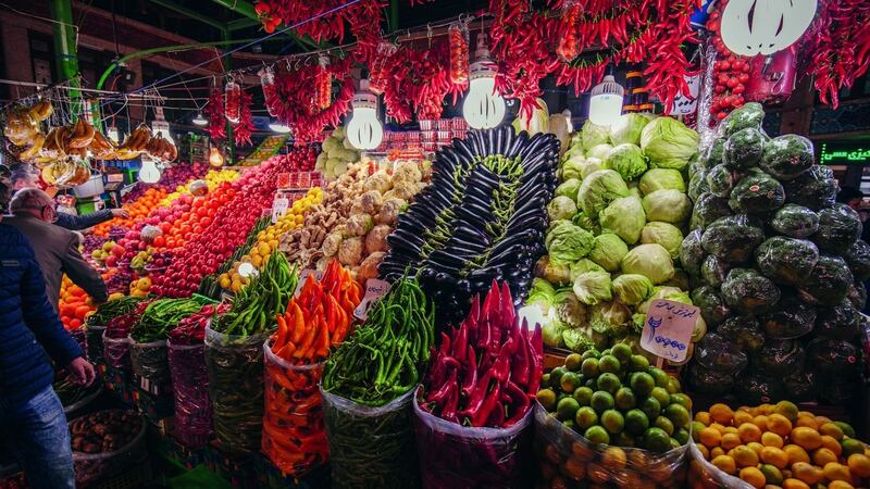 Fruit and vegetables on sale at Tehran’s historic Tajirish Bazaar