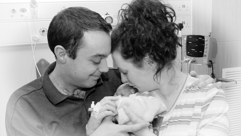 Amy Walsh with her husband, Yousef, and their daughter Rose after she was stillborn at Liverpool Women’s Hospital following diagnosis of a fatal foetal abnormality. Amy Walsh gave evidence to the Citizen’s Assembly.