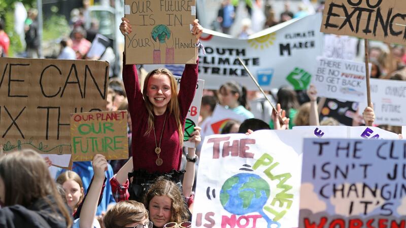 A climate protest earlier this year by student climate strikers, NGOs, environmental groups and Extinction Rebellion at Merrion Square, Dublin. Photograph: Nick Bradshaw for The Irish Times