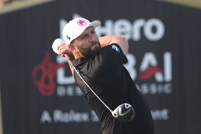 Jon Rahm in action during the second round of the Hero Dubai Desert Classic. Photograph: Ali Haider/EPA-EFE