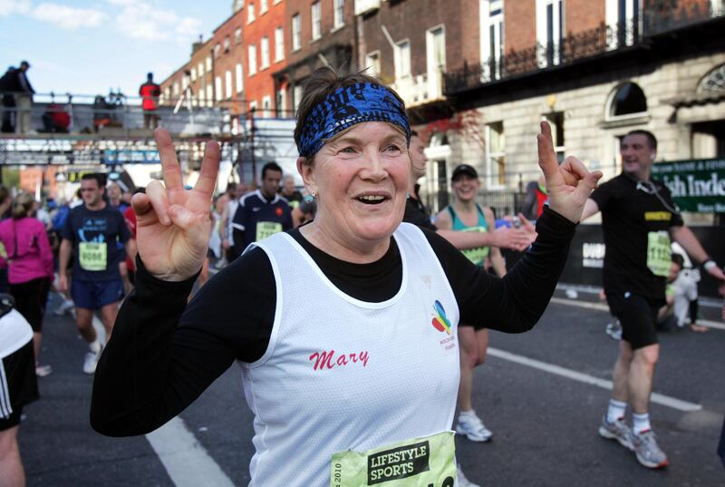 Mary Nolan Hickey during the 2010 Dublin Marathon: she is the only woman to complete every Dublin Marathon since its inception in 1980. Photograph: Matt Kavanagh