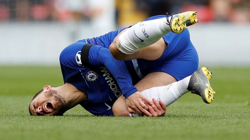 Eden Hazard during Chelsea’s defeat at Anfield. Photograph: Phil Noble/Reuters