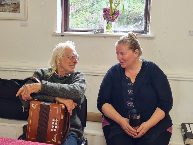 Nigel Towse and Maria O'Driscoll chatting at the Sherkin Island art centre and gallery