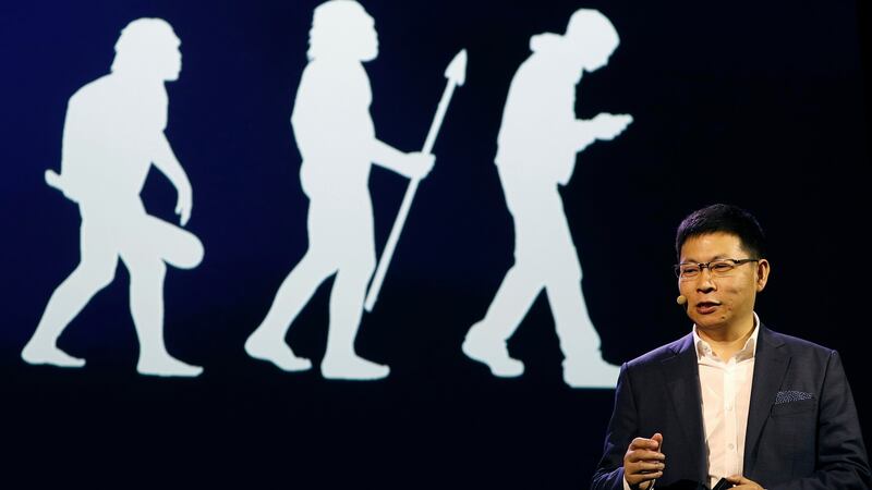 Huawei chief executive Richard Yu presents the Kirin 970, the world’s first smartphone chipset with a dedicated neuronal-network processing unit, at the IFA tech fair in Berlin. Photograph: Felipe Trueba/EPA