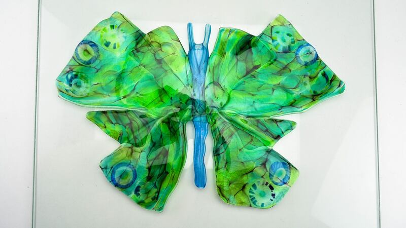 A butterfly fashioned from recycled glass by Kathleen Leadbetter of Jerpoint Glass Studio in Co Kilkenny